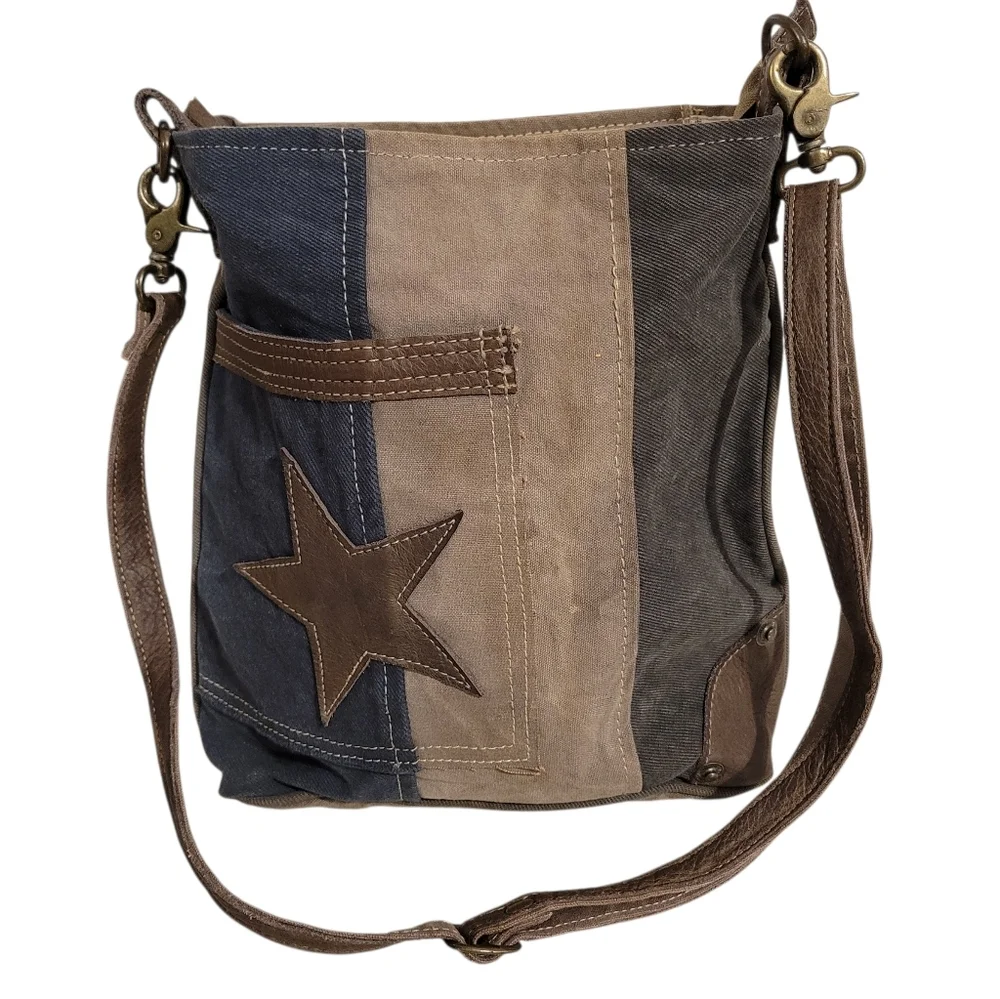 Myra Bag The Pocket Star Canvas Leather Crossbody Bag Boho Hippie Errands